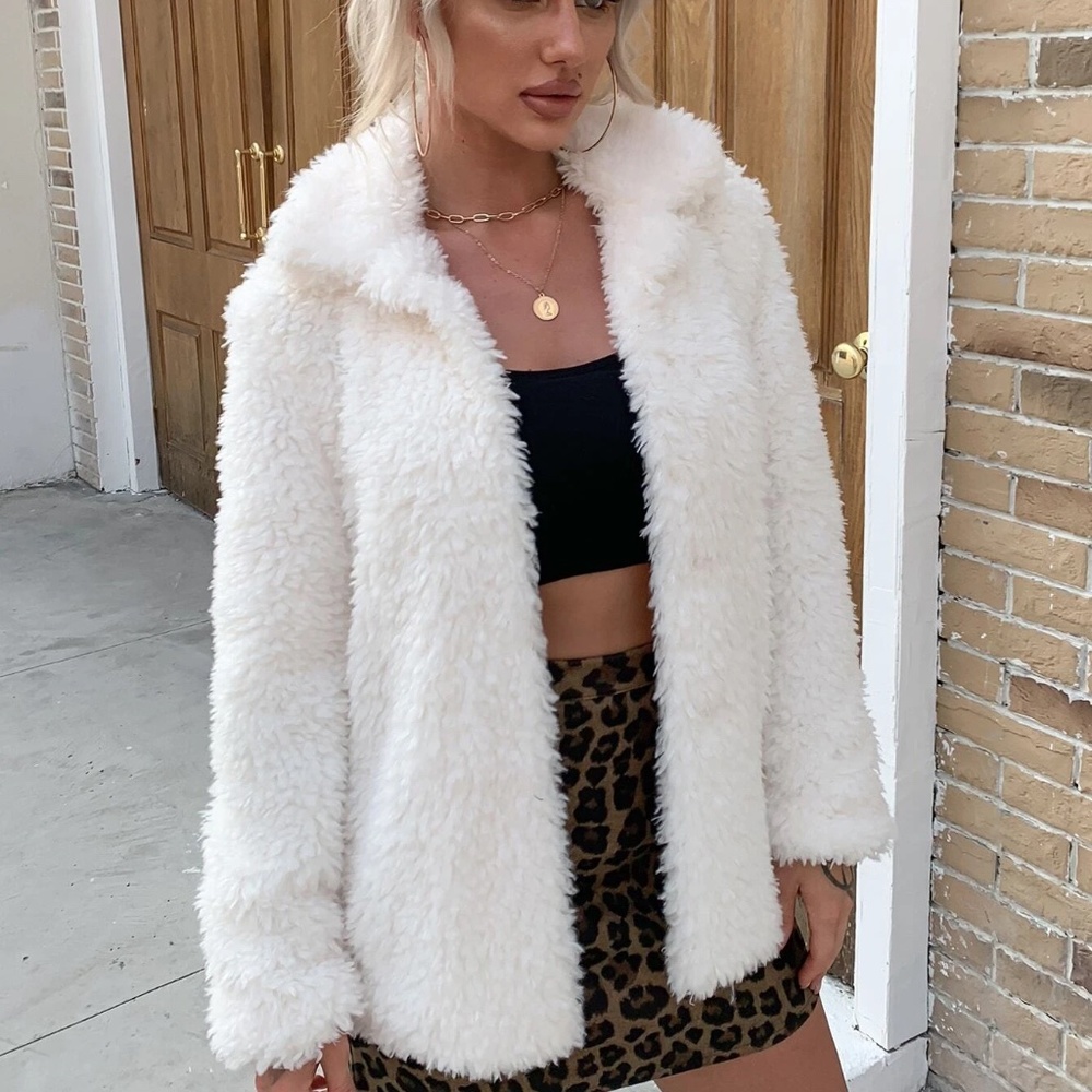 Luxe Cream Open Front Teddy Jacket Coat - Picture 4 of 4